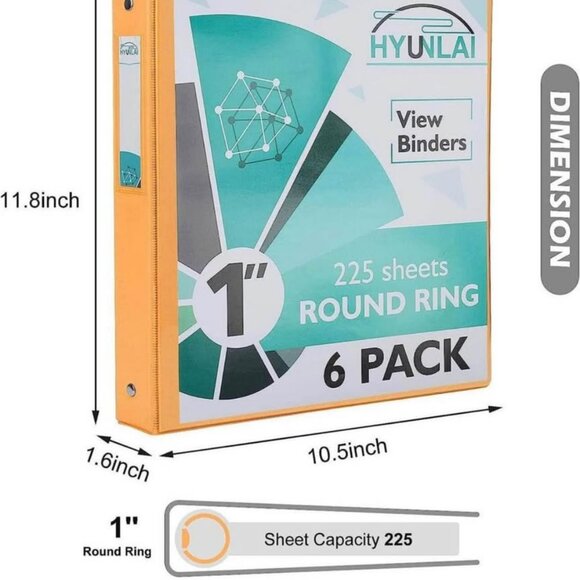 NEW (6 Pack) 1'' Round-Ring View Presentation View Binders, Holds Up to 8.5"11" - Picture 2 of 6